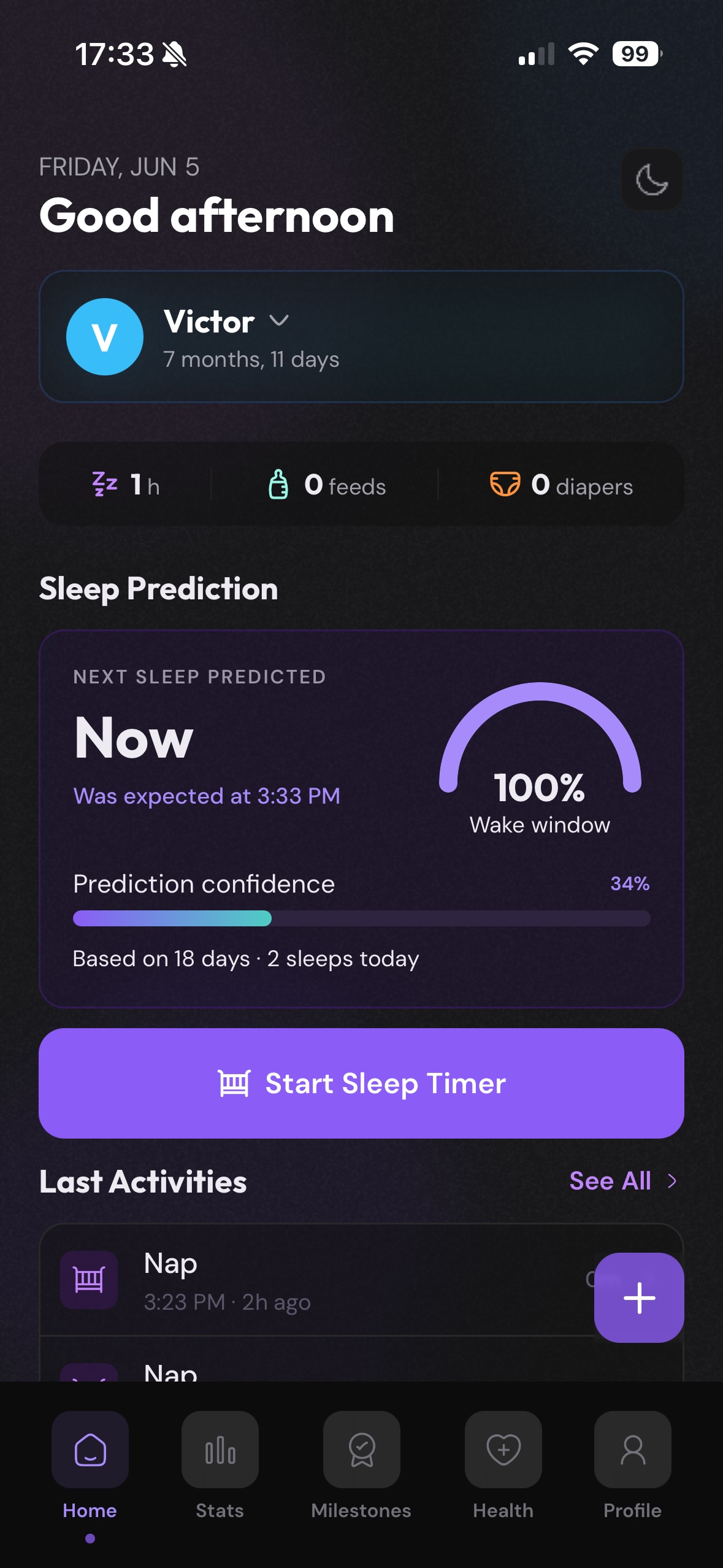 Pebby home screen in dark mode